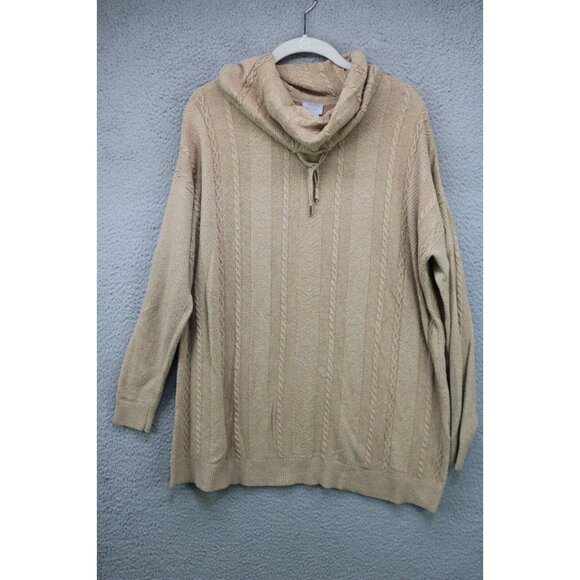 Chico's Zenergy Cowl Neck Tie Cable Knit Tunic Sweater- 2 or Large-2% Cashmere - Picture 1 of 11